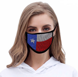 Texas Flag Print Bling Rhinestone Mesh Face Mask