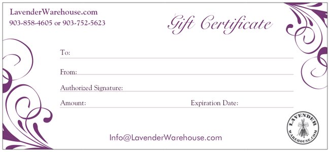 Lavender Warehouse Gift Certificates