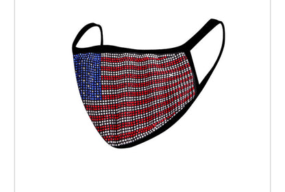 Flag Bling Rhinestone Mesh Face Mask