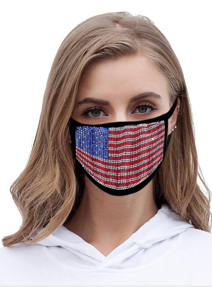 Flag Bling Rhinestone Mesh Face Mask