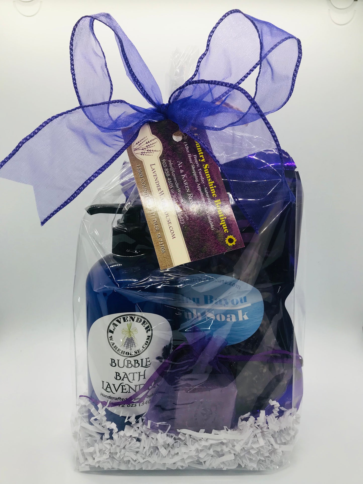 The Ultimate Bath Experience Gift set: Bath Soak, Bubble Bath, Lavender Candles, Soap & Bath Glove